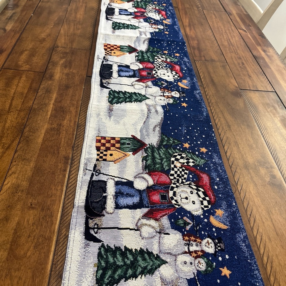 Vintage Christmas Tapestry Table Runner‎ 73”x 13” Snowman Family  Winter